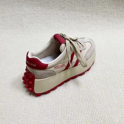 Women sports casual platform leather shoes for female with red blocks