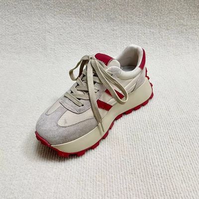 Women sports casual platform leather shoes for female with red blocks