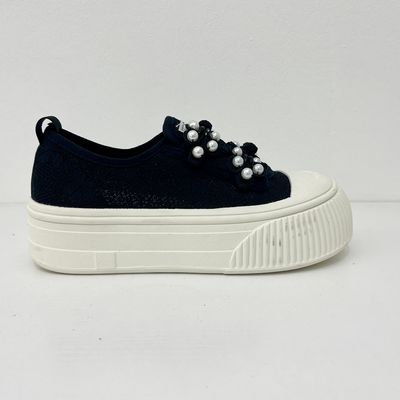 Women Canvas Walking Shoes Pearls On Ladies Canvas Trainers