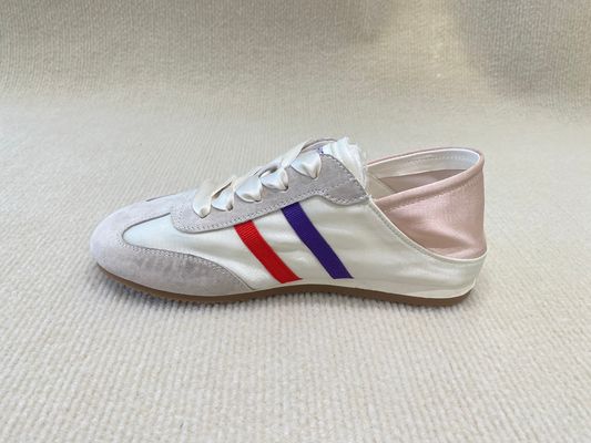 Women casual comfort sneakers satin shoes lace-up breathable with leather and low cut