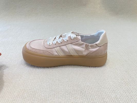 Women casual satin espadrilles sneakers with geneiun leather soft-soled and silk ribbon