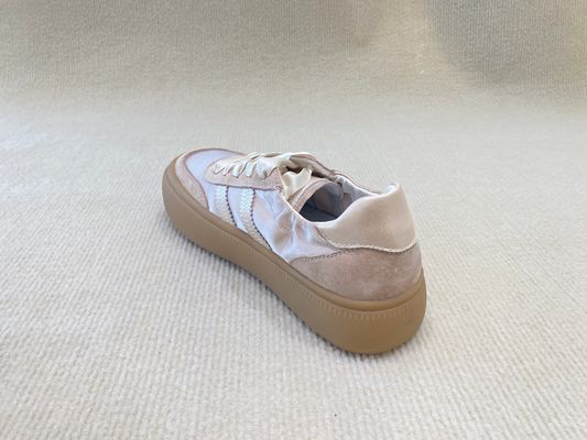 Women casual satin espadrilles sneakers with geneiun leather soft-soled and silk ribbon