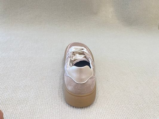 Women casual satin espadrilles sneakers with geneiun leather soft-soled and silk ribbon
