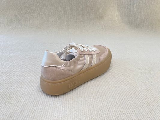 Women casual satin espadrilles sneakers with geneiun leather soft-soled and silk ribbon