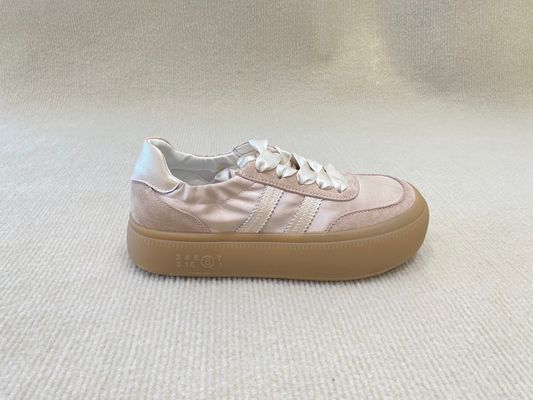 Women casual satin espadrilles sneakers with geneiun leather soft-soled and silk ribbon