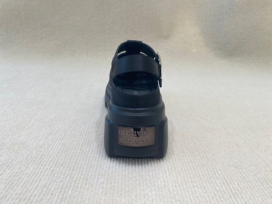 Genuine Leather Womens Black Platform Sandals Heightening