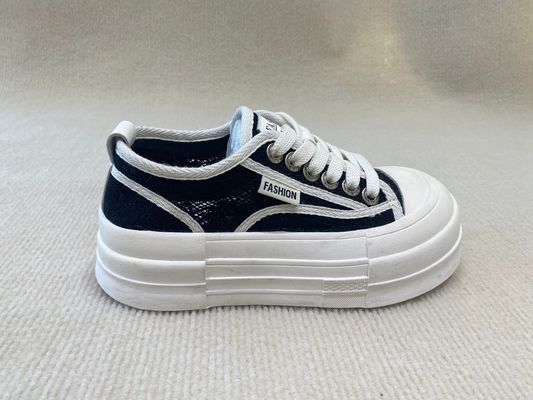 Women black and white sneakers with breathable mesh and mid top