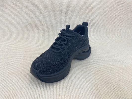 Black Ladies Bling Trainers Pigskin Insole Rhinestone Sneaker