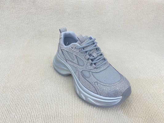 Women fashion walking shoes with bling rhinestone breathable upper grey