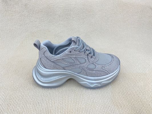 Women fashion walking shoes with bling rhinestone breathable upper grey