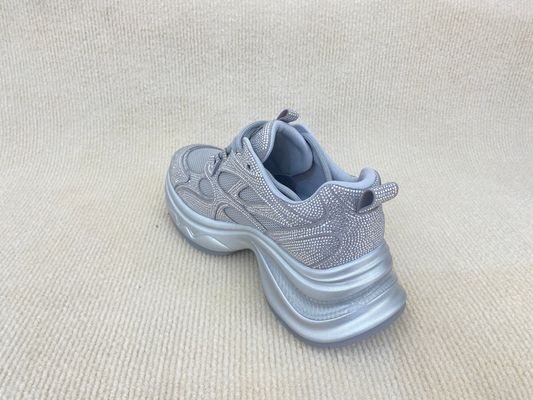 Women fashion walking shoes with bling rhinestone breathable upper grey
