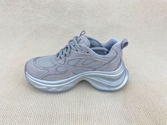 Women fashion walking shoes with bling rhinestone breathable upper grey