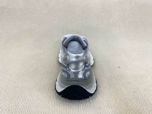 Women white silver sport shoes with thick soled and breathable mesh upper PU