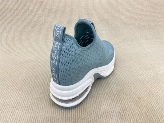 Women blue platform flyknit loafers with breathable mesh upper microfiber and heightening