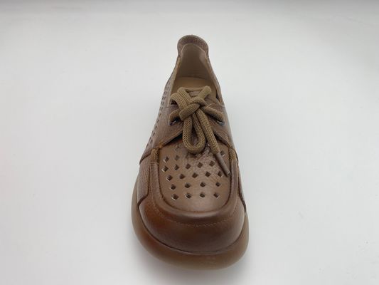 Lady brown breathable hollow lace-up comfortable women's shoes with soft soles