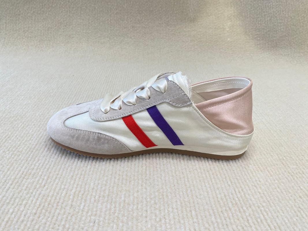 Women casual comfort sneakers satin shoes lace-up breathable with leather and low cut
