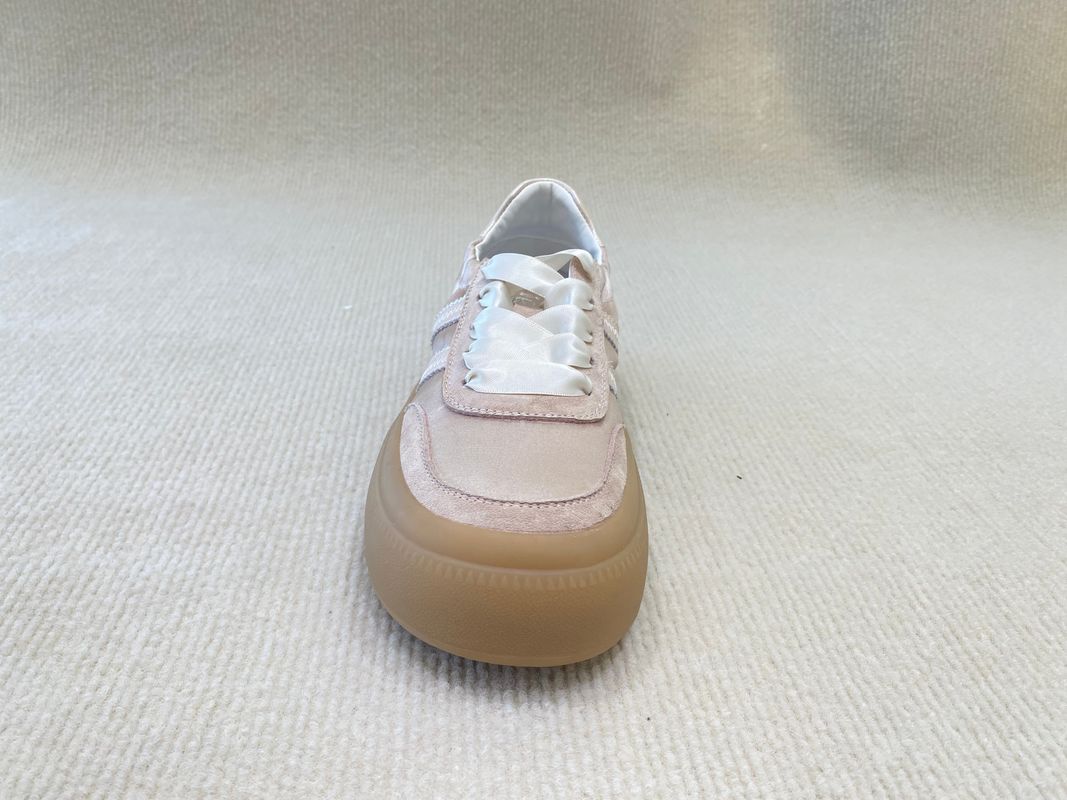 Women casual satin espadrilles sneakers with geneiun leather soft-soled and silk ribbon